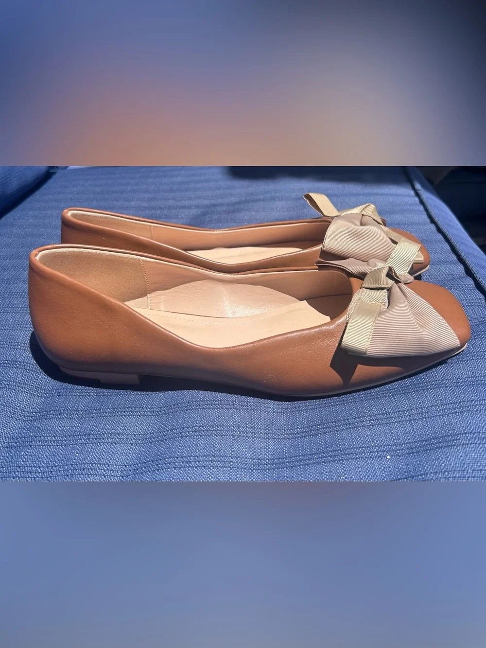 Marcelle Vignon Women’s Brown Shoes Square Toe Flats Olive Bow Size 38.5